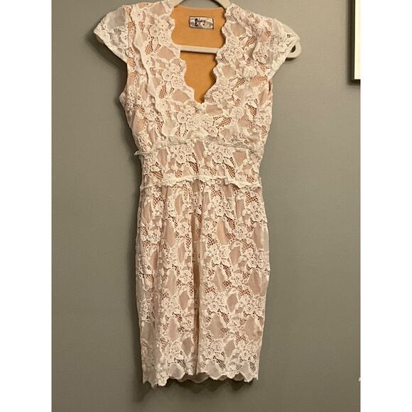 NIGHTCAP ANTIONETTE WISTERIA LACE SHEATH MINI DRESS NUDE LININGSZ 1 XS $395 MSRP - Picture 4 of 10